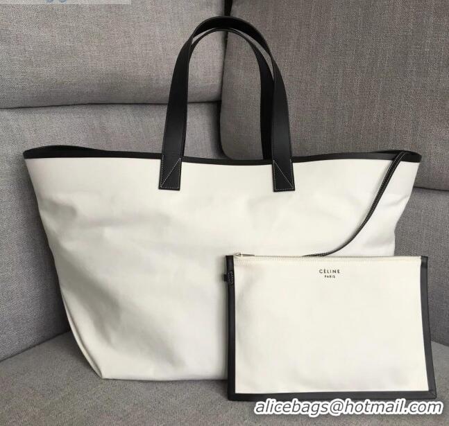 Top Quality Celine Medium Made in Tote in Textile 61901 White/Black 2018