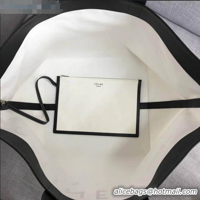 Top Quality Celine Medium Made in Tote in Textile 61901 White/Black 2018