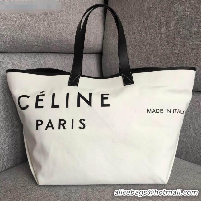 Top Quality Celine Medium Made in Tote in Textile 61901 White/Black 2018