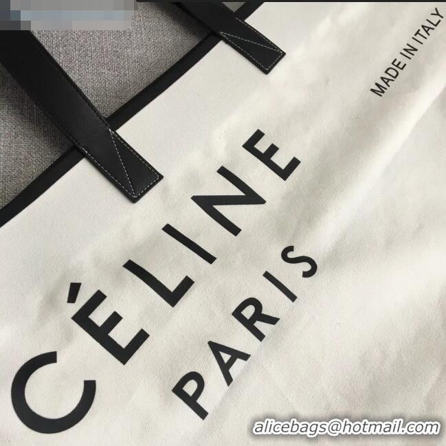 Top Quality Celine Medium Made in Tote in Textile 61901 White/Black 2018