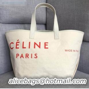 Hot Fashion Celine Medium Made in Tote in Textile 61901 White/Red 2018