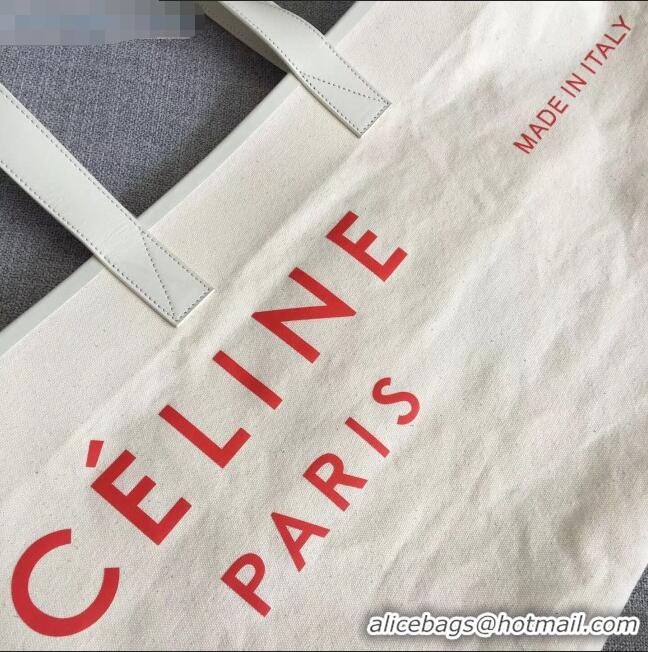 Hot Fashion Celine Medium Made in Tote in Textile 61901 White/Red 2018