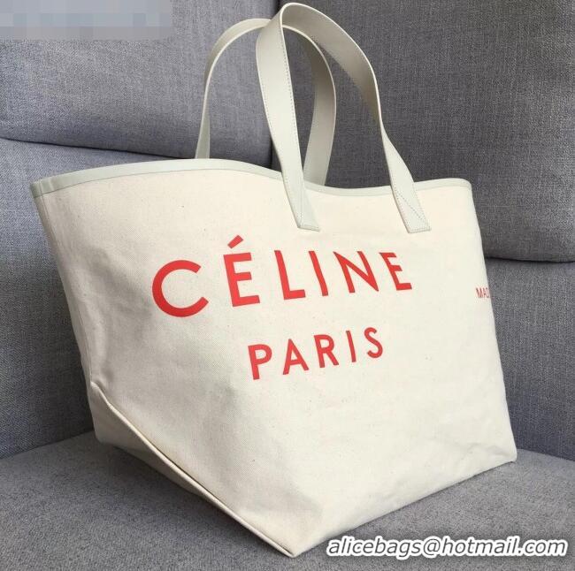 Hot Fashion Celine Medium Made in Tote in Textile 61901 White/Red 2018