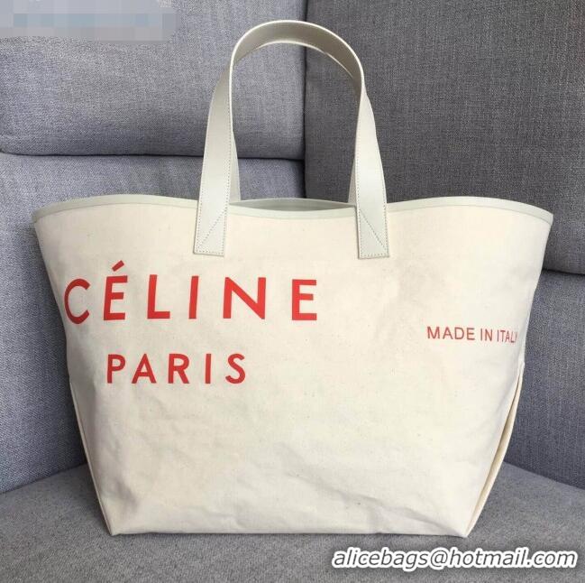 Hot Fashion Celine Medium Made in Tote in Textile 61901 White/Red 2018