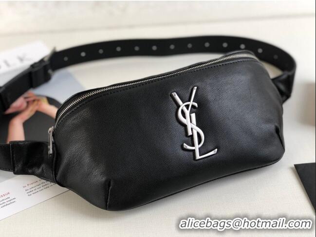 Top Quality Saint Laurent Classic Monogram Belt Bag in Grain Leather 589959 Black/Silver 2019 