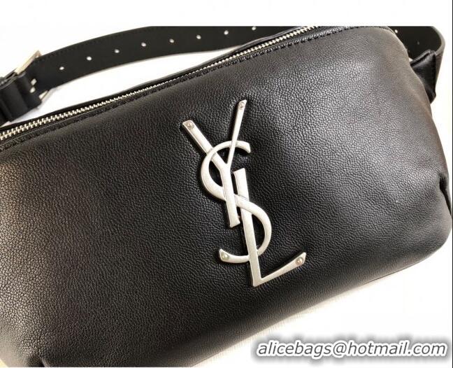 Top Quality Saint Laurent Classic Monogram Belt Bag in Grain Leather 589959 Black/Silver 2019 