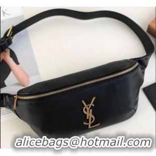 Good Product Saint Laurent Classic Monogram Belt Bag in Grain Leather 589959 Black/Gold 2019