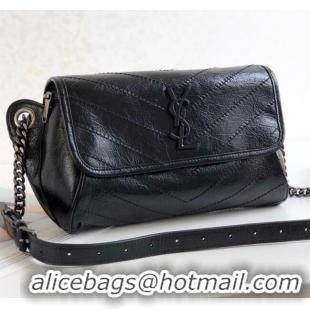 Low Cost Saint Laurent Niki Body Belt Bag in Waxed Crinkled Vintage Leather 577124 Black 2019