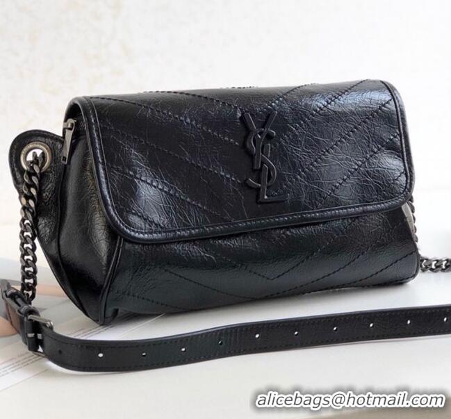 Low Cost Saint Laurent Niki Body Belt Bag in Waxed Crinkled Vintage Leather 577124 Black 2019