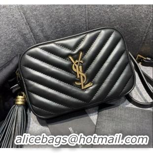 Famous Brand Saint Laurent Lou Tassel Belt Bag in Chevron Leather 534817 Black