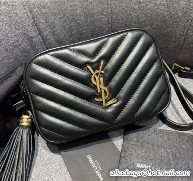 Famous Brand Saint Laurent Lou Tassel Belt Bag in Chevron Leather 534817 Black