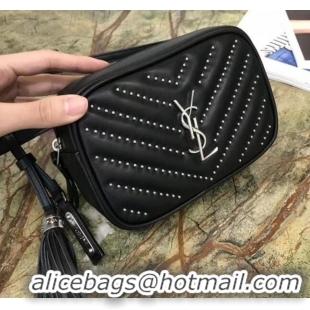 Best Price Saint Laurent Lou Tassel Belt Bag in Studded Chevron Leather 540809 Black