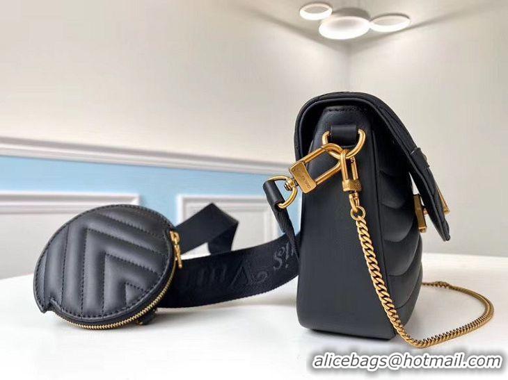 Low Price LOUIS VUITTON NEW WAVE Originl Leather Shoulder Bag M56466 Black