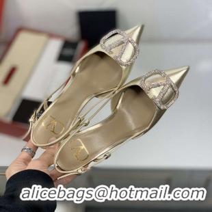 Top Sell Valentino VLogo Lambskin Leather Slingback Mid-Heel Pump PA2072 Gold