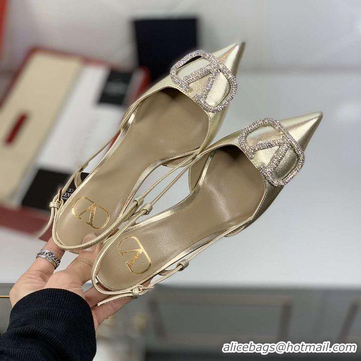 Top Sell Valentino VLogo Lambskin Leather Slingback Mid-Heel Pump PA2072 Gold