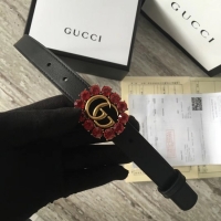 Luxury Gucci Leather belt with Double G and crystals 501175 black