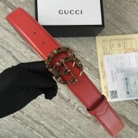 Good Looking Gucci Leather belt with crystal Double G buckle 480199 red