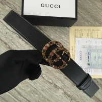 Elegant Gucci Leather belt with crystal Double G buckle 480199 black