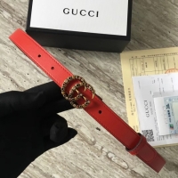 Luxury Gucci Leather belt with crystal Double G buckle G22555 red