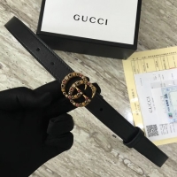 Duplicate Gucci Leather belt with crystal Double G buckle G22555 black