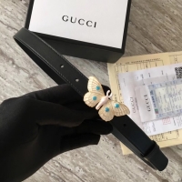 Top Grade Gucci leather belt with butterfly A409418 Black