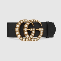 Cheap Design Gucci Wide leather belt with pearl Double G 453261 black