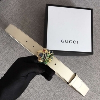 Top Quality Gucci Leather belt with tiger head 543152 white