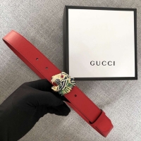 Best Price Gucci Leather belt with tiger head 543152 red