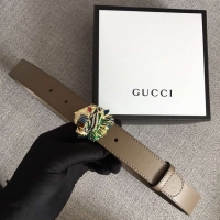 Super Quality Gucci Leather belt with tiger head 543152 grey