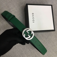 New Design Gucci Leather belt with Double G buckle 406831 green