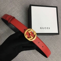 Sumptuous Gucci Leather belt with Double G buckle 406831 red