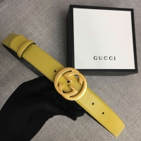 Best Quality Gucci Leather belt with Double G buckle 406831 yellow