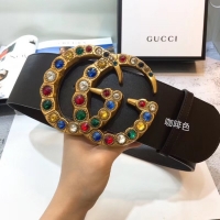 Best Product Gucci Leather belt with crystal Double G buckle 550111 Chocolates