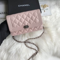 Trendy Design Chanel Grained Leather Boy Wallet On Chain WOC Bag A80287 Light Pink Silver