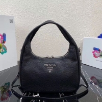 AAAAA Discount Prada Original Grain Leather With Chip Version Hobo Bag 1BC133 Black