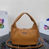 Top Quality Prada Original Grain Leather With Chip Version Hobo Bag 1BC133 Light Brown