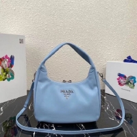 New Style Prada Original Grain Leather With Chip Version Hobo Bag 1BC133 Light Blue