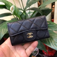 Best Quality Chanel Original Caviar Leather 6 Key Holder A12301 Black