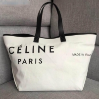 Top Quality Celine Medium Made in Tote in Textile 61901 White/Black 2018