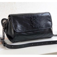 Low Cost Saint Laurent Niki Body Belt Bag in Waxed Crinkled Vintage Leather 577124 Black 2019