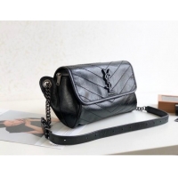 Low Cost Saint Laurent Niki Body Belt Bag in Waxed Crinkled Vintage Leather 577124 Black 2019