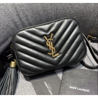 Famous Brand Saint Laurent Lou Tassel Belt Bag in Chevron Leather 534817 Black