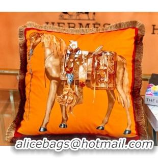 Shop Duplicate Hermes Horse Throw Pillow 45x45cm H2082407 Orange 2020