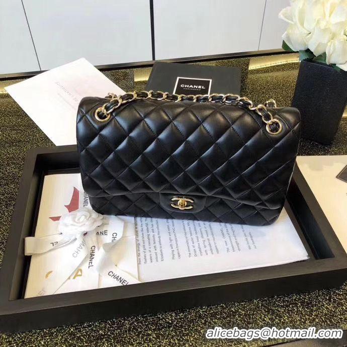 Top Quality Chanel Jumbo Double Flaps Bags Black Original Sheepskin Leather A36097 Gold 