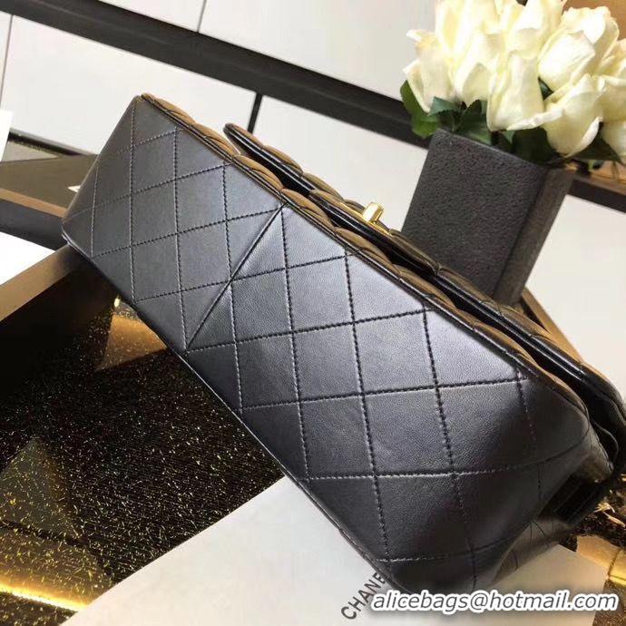 Top Quality Chanel Jumbo Double Flaps Bags Black Original Sheepskin Leather A36097 Gold 