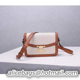 Grade Celine TEEN TRIOMPHE BAG IN TRIOMPHE CANVAS AND CALFSKIN CL87368 white