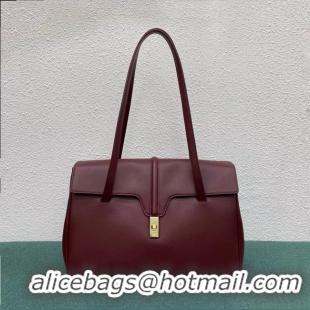 Luxury Celine LARGE SOFT 16 BAG IN SUPPLE GRAINED CALFSKIN 194043 Burgundy