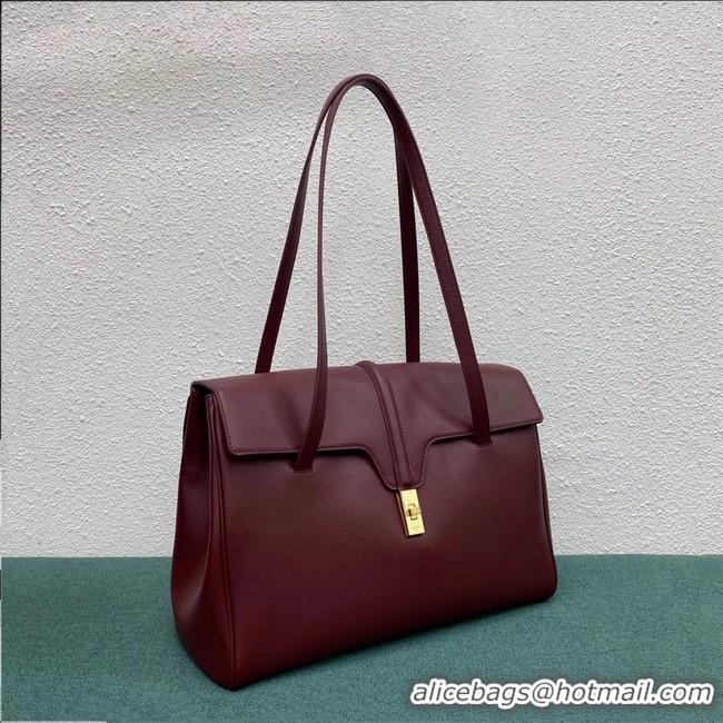 Luxury Celine LARGE SOFT 16 BAG IN SUPPLE GRAINED CALFSKIN 194043 Burgundy