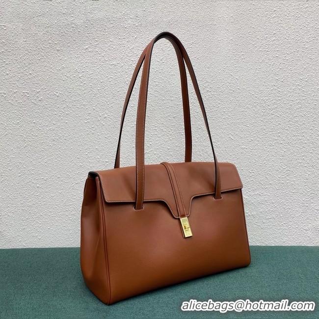 Stylish Celine LARGE SOFT 16 BAG IN SUPPLE GRAINED CALFSKIN 194043 Brown