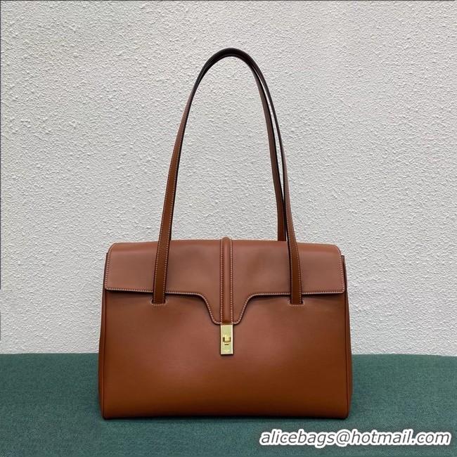 Stylish Celine LARGE SOFT 16 BAG IN SUPPLE GRAINED CALFSKIN 194043 Brown